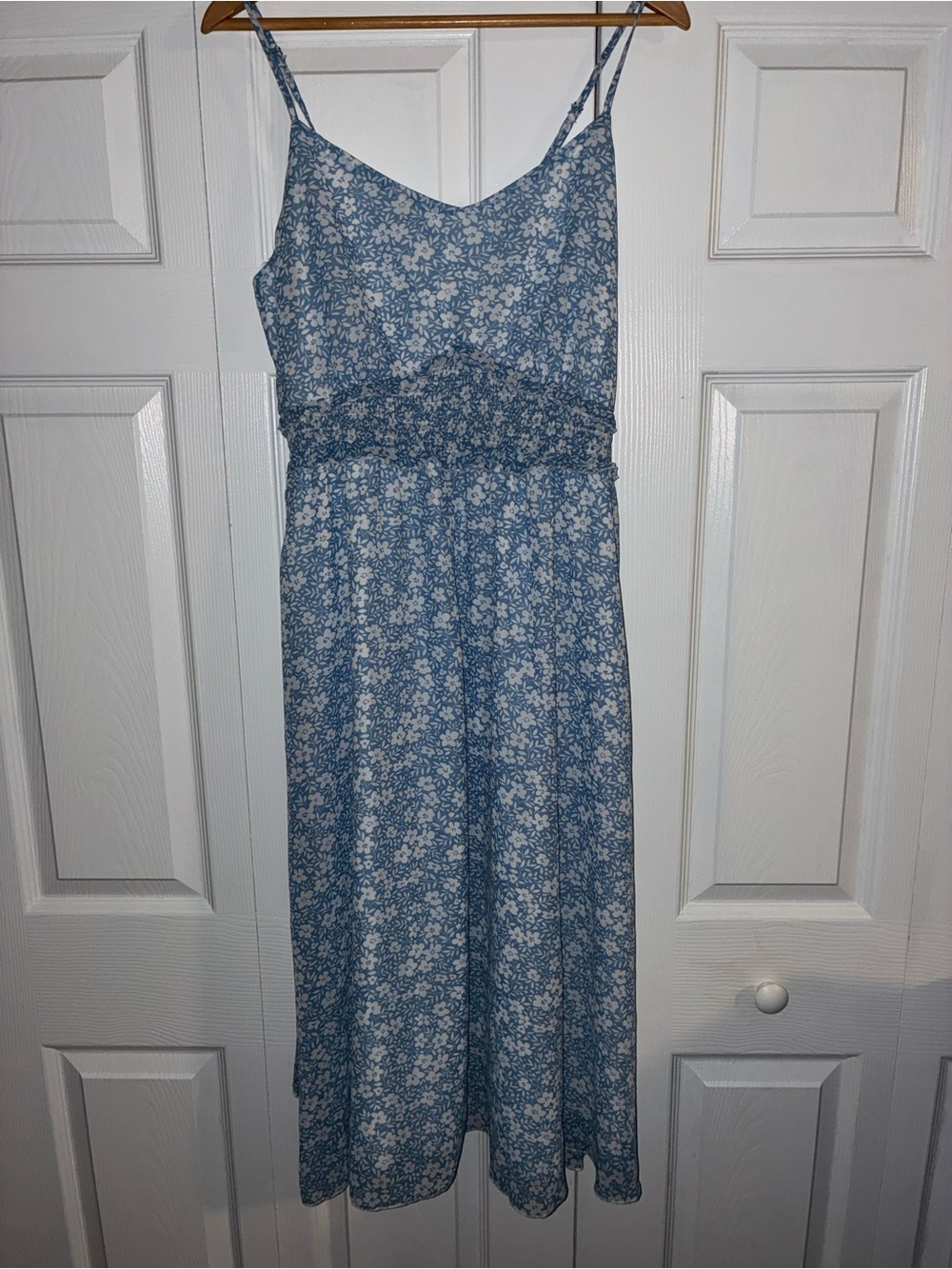 Blue Floral Midi Sundress with Spaghetti Straps